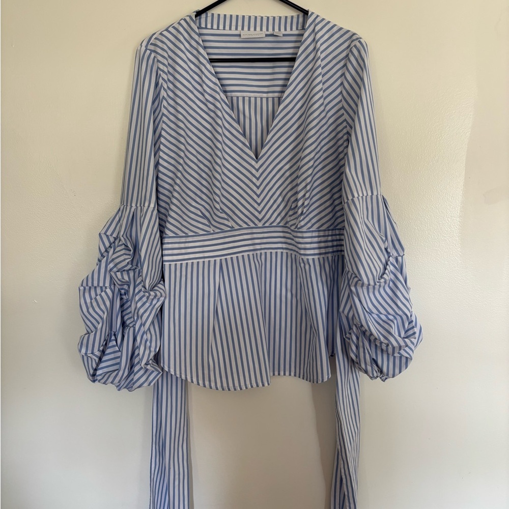 New York & Company Blue Striped Blouse